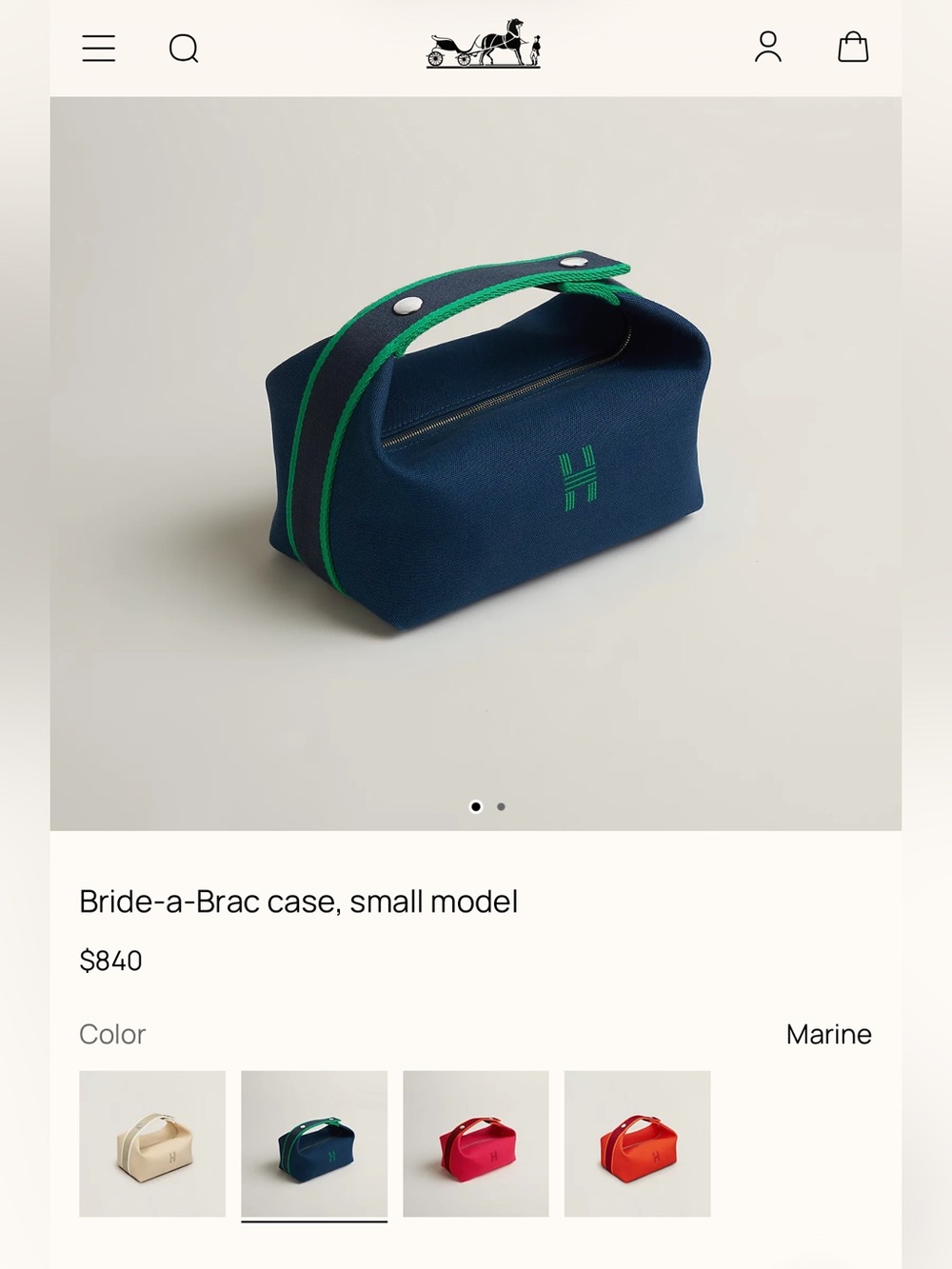 Hermes bride-a-brac case small $840 marine blue green